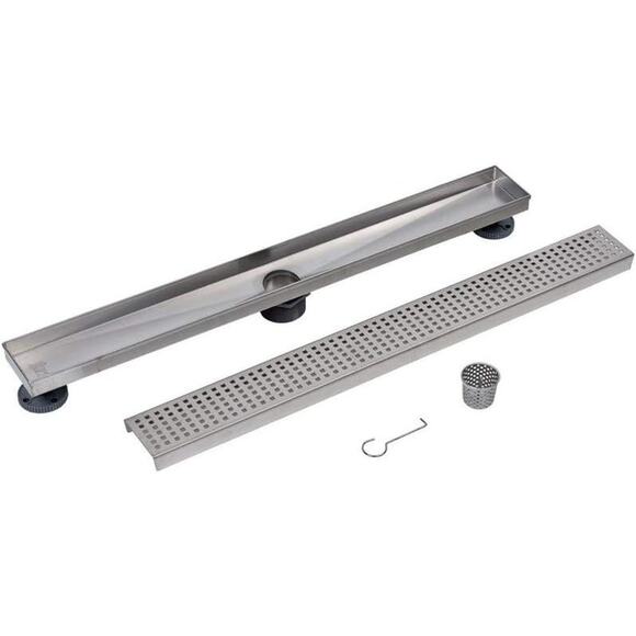 Designline 28 in. Stainless Steel Shower Linear Drain Square Grate - Picture 3 of 8